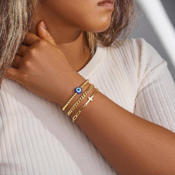 Gold-Style 15 Dainty Stack Cuban Cross, Rope Bracelets Jewelry Gifts for Women - Picture 4 of 7